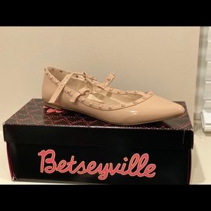 Nude Flat Studded Shoe with strap detail